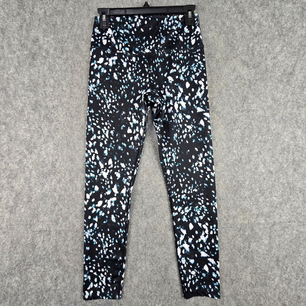 Layer 8 Qwick-Dry High Rise Leggings Small S Black Blue Abstract Speckle Yoga